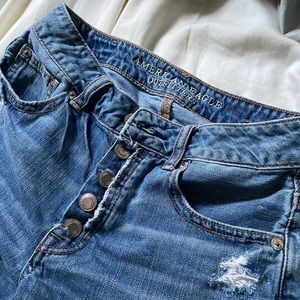Jean short; american eagle distressed, light wash